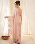 Peach Premium Tissue Silk Saree with Multi Threadwork