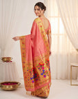 Peach Premium Soft Brocade Tissue Paithani Silk Saree