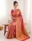 Pink Premium Soft Bamboo Tissue Paithani Silk Saree