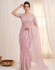 Pink Crush Organza Silk Saree with Embroidery Stripe Pattern