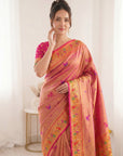 Pink Premium Soft Bamboo Tissue Paithani Silk Saree
