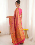 Pink Premium Soft Bamboo Tissue Paithani Silk Saree