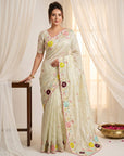 Pista Green Premium Tissue Silk Saree with Multi Threadwork