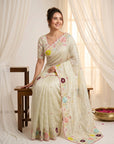 Pista Green Premium Tissue Silk Saree with Multi Threadwork