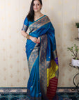 Rama Blue Premium Silk with Zari Work & Rangoli Pallu