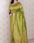 Mehendi Green Soft Banarasi Silk Saree with Meenakari Gold Zari Woven Jaal
