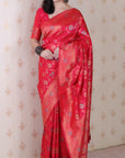 Pink Soft Banarasi Silk Saree with Meenakari Gold Zari Woven Jaal