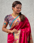 Pink Paithani Silk Contrast Zari Woven Saree with Chandrakor Swan Motifs
