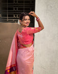 Light Pink Vitthal Rukmini Contrast Paithani Silk Zari Woven Saree