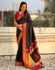Black Vitthal Rukmini Contrast Paithani Silk Zari Woven Saree
