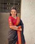 Black Vitthal Rukmini Contrast Paithani Silk Zari Woven Saree