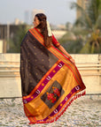 Black Vitthal Rukmini Contrast Paithani Silk Zari Woven Saree