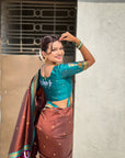 Coffee Vitthal Rukmini Contrast Paithani Silk Zari Woven Saree