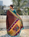 Coffee Vitthal Rukmini Contrast Paithani Silk Zari Woven Saree