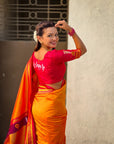 Orange Vitthal Rukmini Contrast Paithani Silk Zari Woven Saree