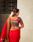 Red Vitthal Rukmini Contrast Paithani Silk Zari Woven Saree