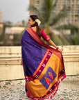 Violet Vitthal Rukmini Contrast Paithani Silk Zari Woven Saree