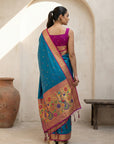 Blue Soft Traditional Paithani Silk Zari Woven Peacock Pattern Saree