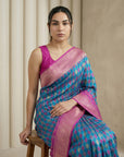 Blue Soft Ikkat Patola Silk Geometric Ikkat Weaves Saree