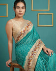 Sky Blue Tussar Silk Saree with Bandhani Pattern Saree