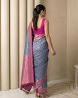 Blue Soft Ikkat Patola Silk Geometric Ikkat Weaves Saree