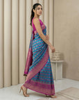 Blue Soft Ikkat Patola Silk Geometric Ikkat Weaves Saree