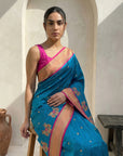 Blue Soft Traditional Paithani Silk Zari Woven Peacock Pattern Saree
