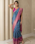 Blue Soft Ikkat Patola Silk Geometric Ikkat Weaves Saree