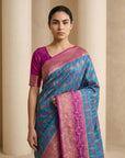 Blue Soft Ikkat Patola Silk Geometric Ikkat Weaves Saree
