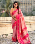 Light Pink Soft Traditional Kolam Art Concept Zari Woven Silk Saree