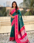 Peacock Blue Soft Traditional Kolam Art Concept Zari Woven Silk Saree