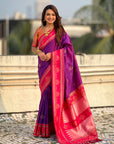 Purple (Red Tone) Soft Traditional Kolam Art Concept Zari Woven Silk Saree
