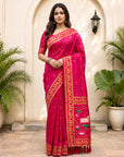 Rani Pink Soft Zari Woven Saree with Lotus Pichwai Concept Pallu