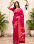 Rani Pink Soft Zari Woven Saree with Lotus Pichwai Concept Pallu