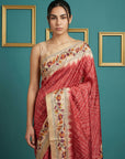 Red Tussar Silk Saree with Bandhani Pattern Saree