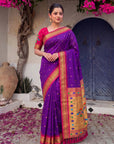 Purple (Red Tone) Premium Traditional Maharani Paithani Silk Saree