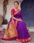 Purple (Red Tone) Premium Traditional Maharani Paithani Silk Saree
