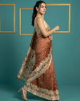 Rust Tussar Silk Saree with Bandhani Pattern Saree