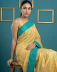 Cream & Blue Handloom Traditional Yeola Paithani Silk Saree