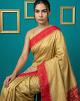 Cream & Red Handloom Traditional Yeola Paithani Silk Saree
