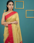 Cream & Red Handloom Traditional Yeola Paithani Silk Saree