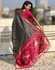Black Soft Ikkat Leheriya Patola Silk Zari Woven Saree