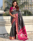 Black Soft Ikkat Leheriya Patola Silk Zari Woven Saree