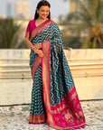 Dark Blue Soft Ikkat Leheriya Patola Silk Zari Woven Saree