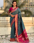 Dark Blue Soft Ikkat Leheriya Patola Silk Zari Woven Saree