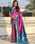 Dark Pink Soft Ikkat Leheriya Patola Silk Zari Woven Saree