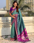 Peacock Blue Soft Ikkat Leheriya Patola Silk Zari Woven Saree