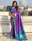 Purple Soft Ikkat Leheriya Patola Silk Zari Woven Saree
