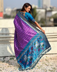 Purple Soft Ikkat Leheriya Patola Silk Zari Woven Saree