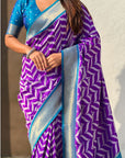 Purple Soft Ikkat Leheriya Patola Silk Zari Woven Saree